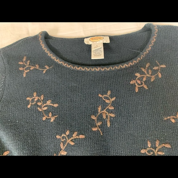 Talbots Womens Sweater Large P Embroidered Paisley Flowers VTG - Picture 3 of 9